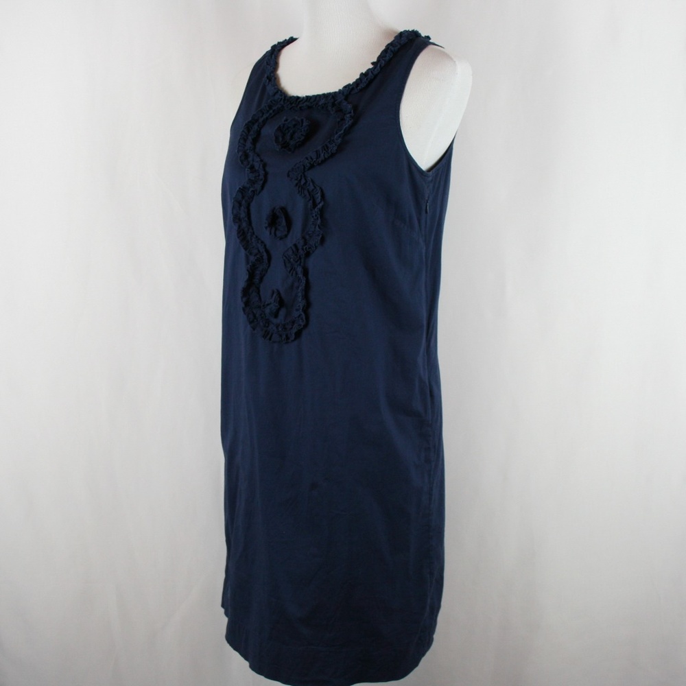 J. Crew Factory Front Ruffle Sleeveless In Navy - Picture 2 of 8